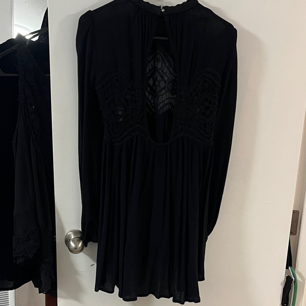 Free People Black Lace Detail Blouse